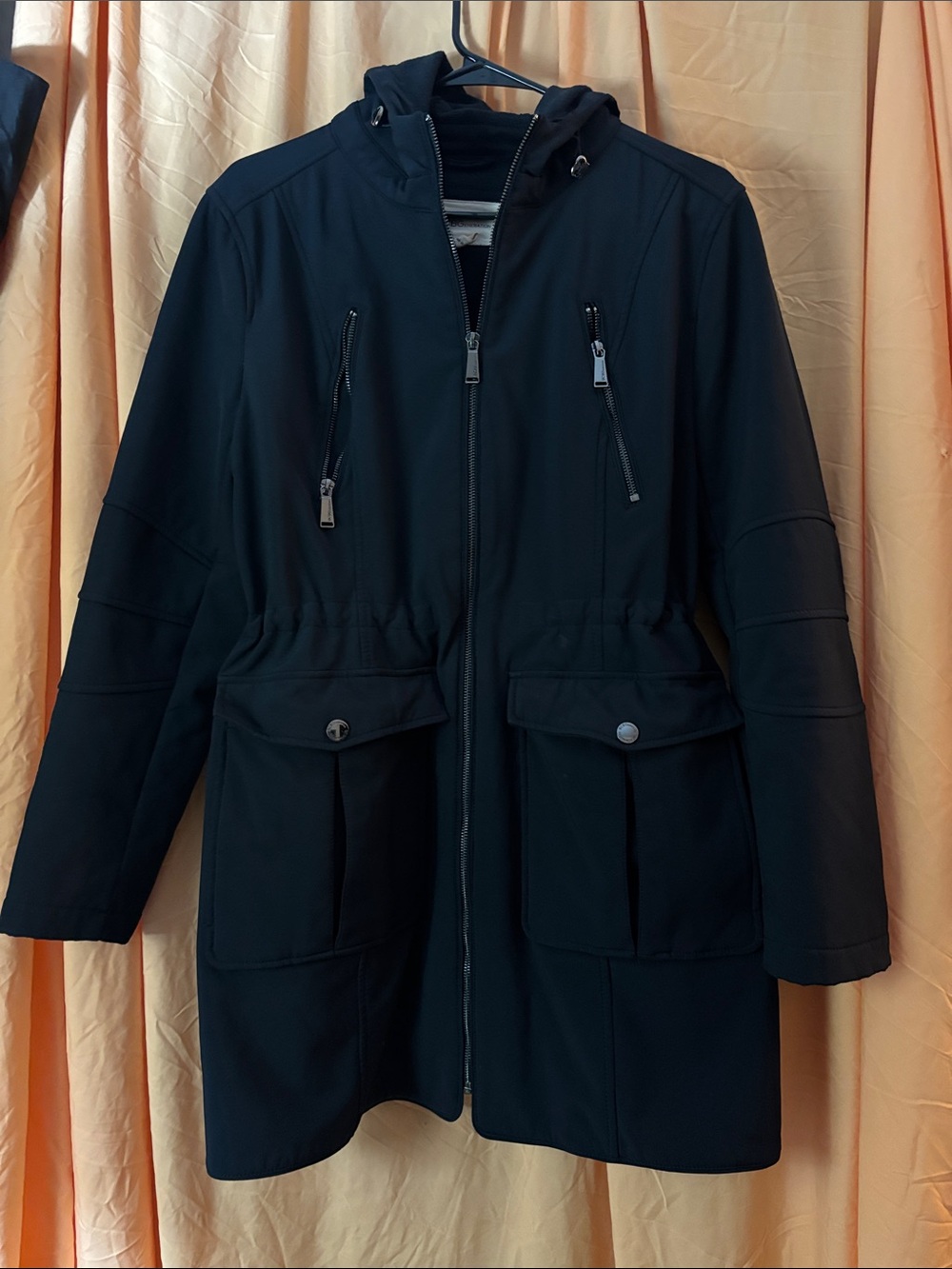 BCBGeneration Black Hooded Utility Trench Coat with Zip Pockets